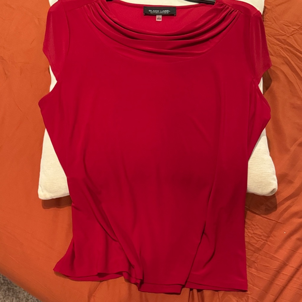 Black Label Vibrant Red Cowl Neck Cap Sleeve Top